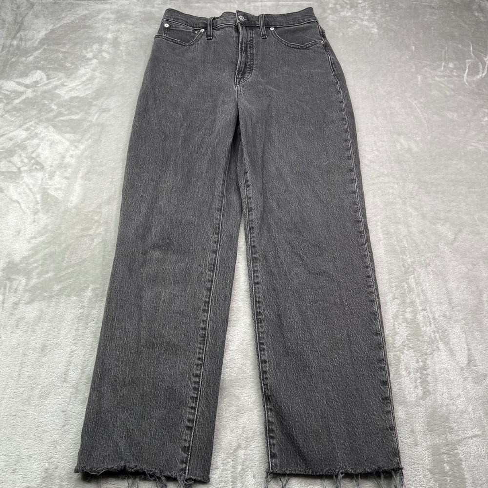 Madwell‎ The Perfect Vintage Straight Jean Womens 27 Black Stretch Raw Hem Denim